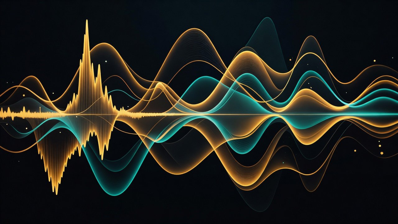 Abstract sound waveform visualization representing speech processing and language data patterns